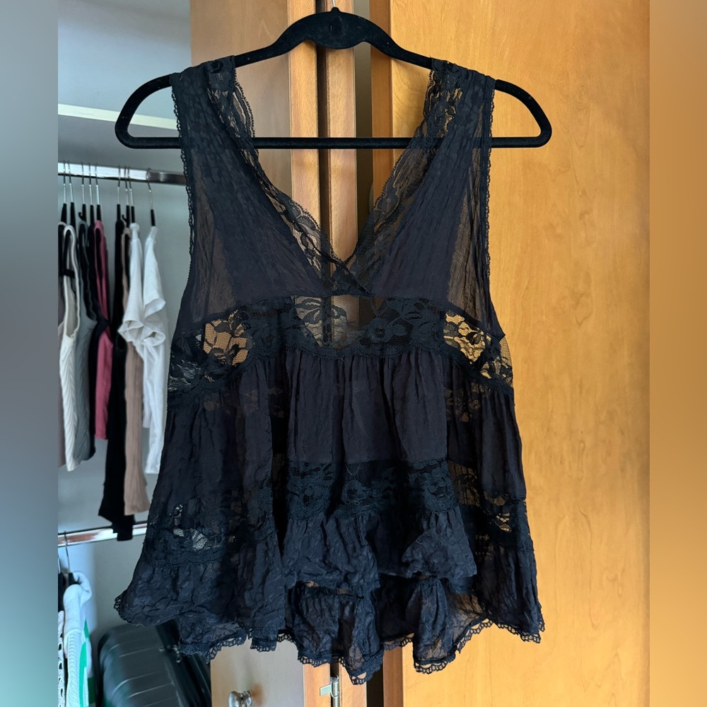Free People Black Lace Tank Top